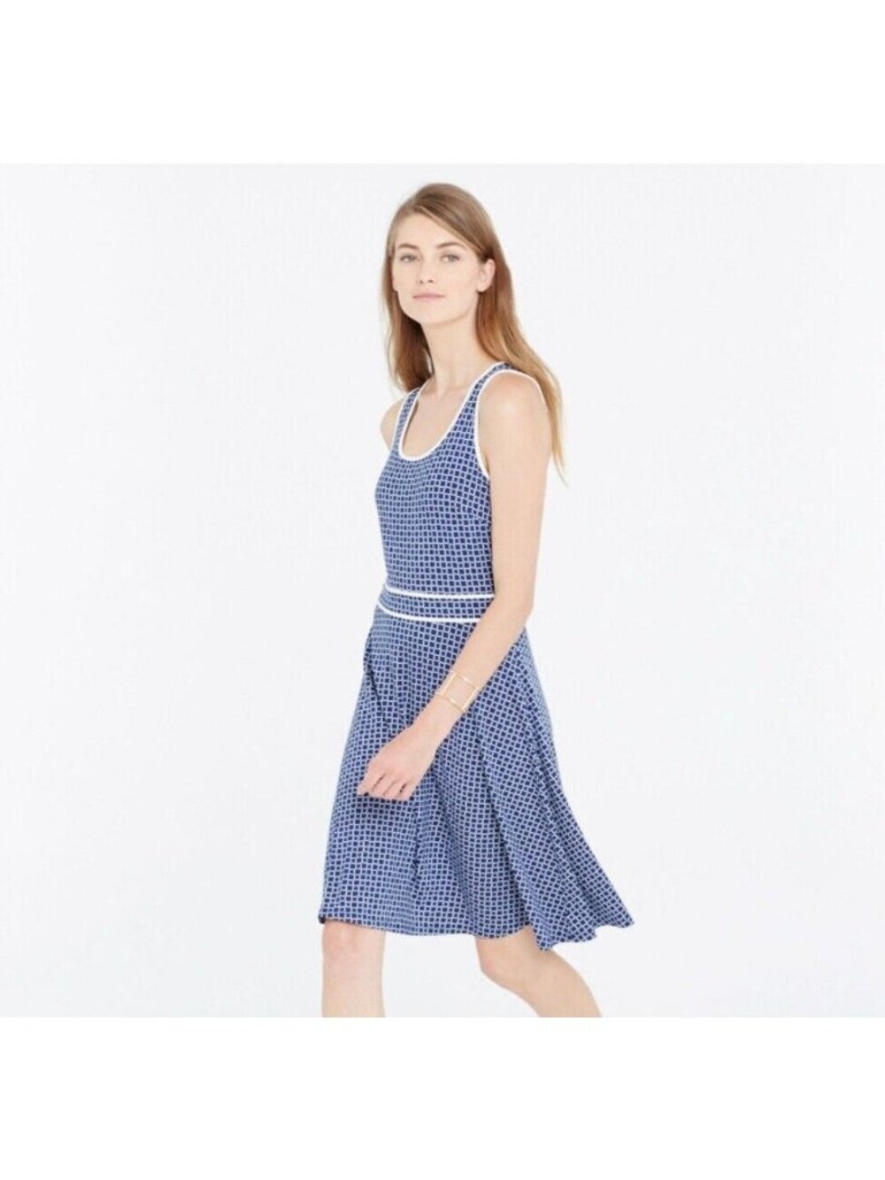 Ann Taylor Dark Blue & White Tipped Tile Print Sleeveless Dress Womens XL